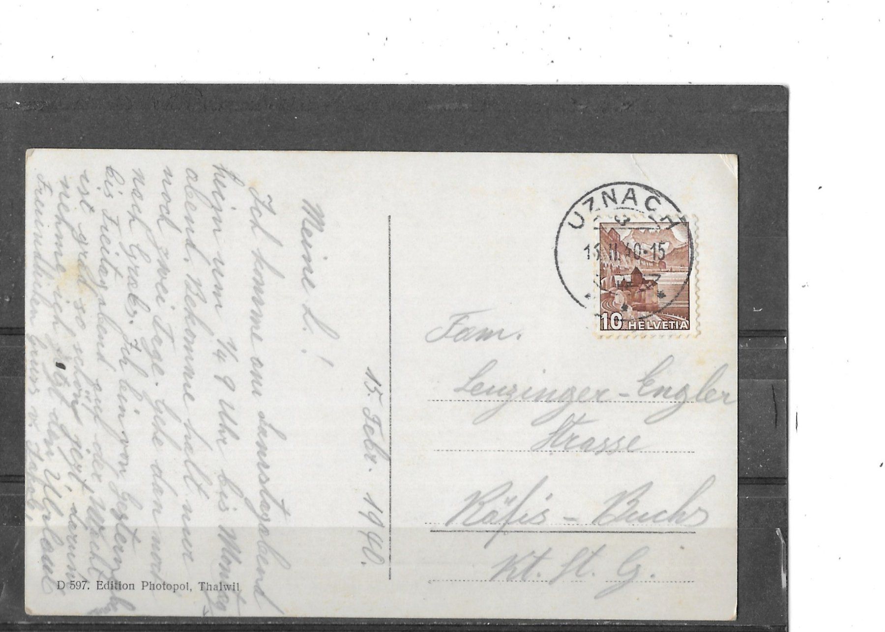 Cartoline postali: SG Uznach 1940 – Usato da Schocherswil venduto da Wilare 1