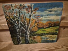Herbstliches Ölgemälde "Bäume am See" - Signiert 🍂🖼️ 