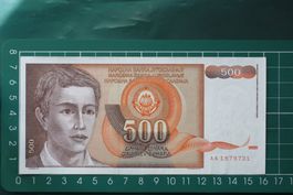 currency banknote jugoslavija 500 dinara 1991