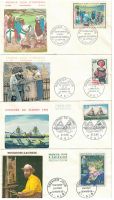 4 FDC - Künstler Briefmarken, 1. Tag Stempel, Frankreich
