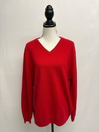 Enrico Rosselli Kaschmir Pullover Rot L unisex V-Ausschnitt