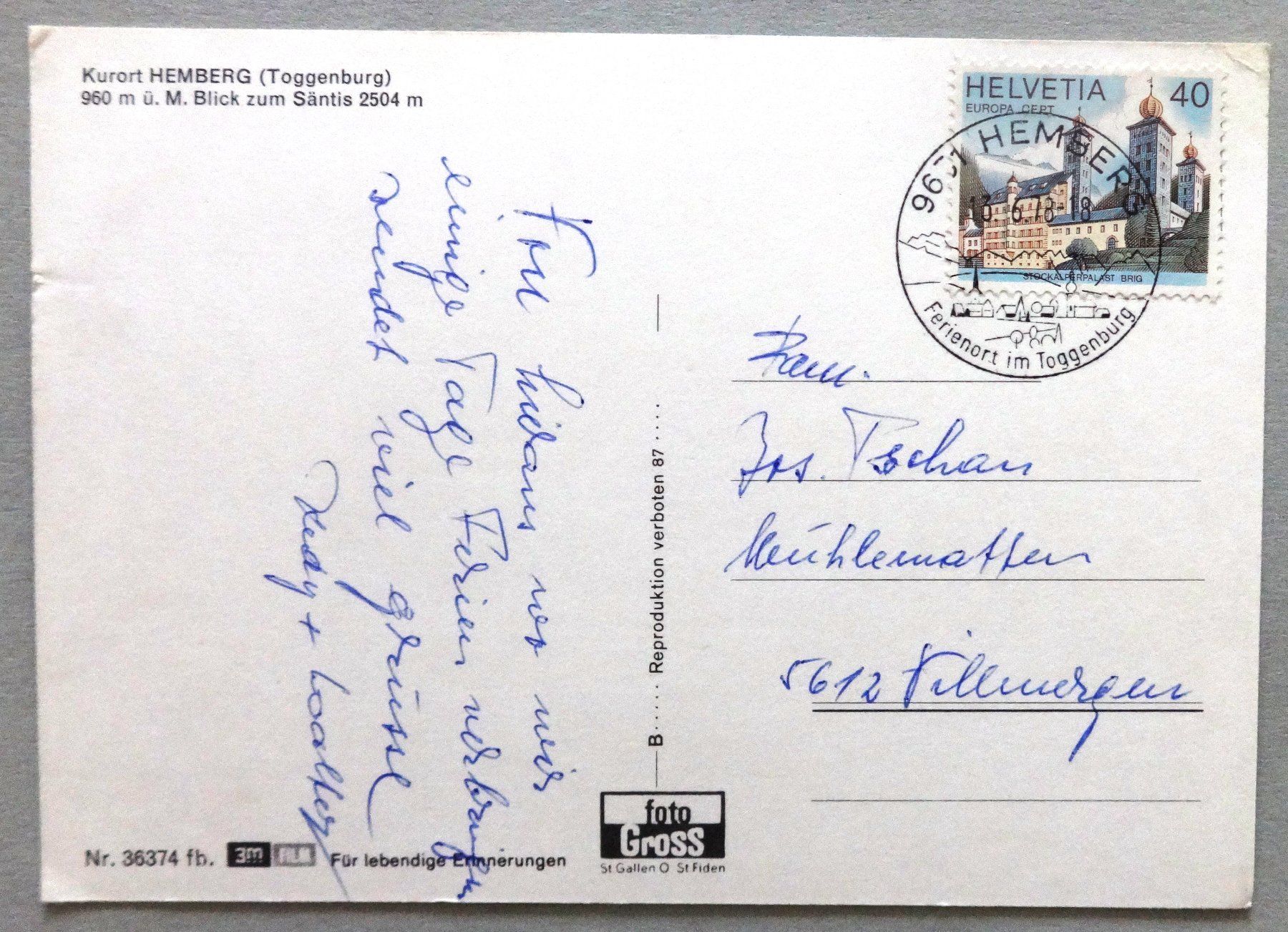 Cartes postales: Kurort Hemberg 960 m ü.M. – Défectueux à Fétigny par Billy2miny 1