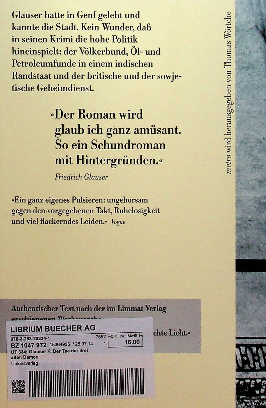Bücher: Friedrich  Glauser  Der Tee der drei alten Damen – Gebraucht aus Reitnau von Zaomir 1