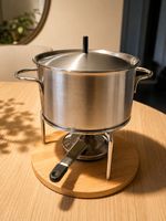 Fondue Chinoise Rechaud Set Edelstahl mit 6 Gabeln Holz, NEU