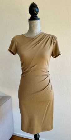 CATHERINE MALANDRINO Camel Tan Wool Ruched Sheath Dress XS/P