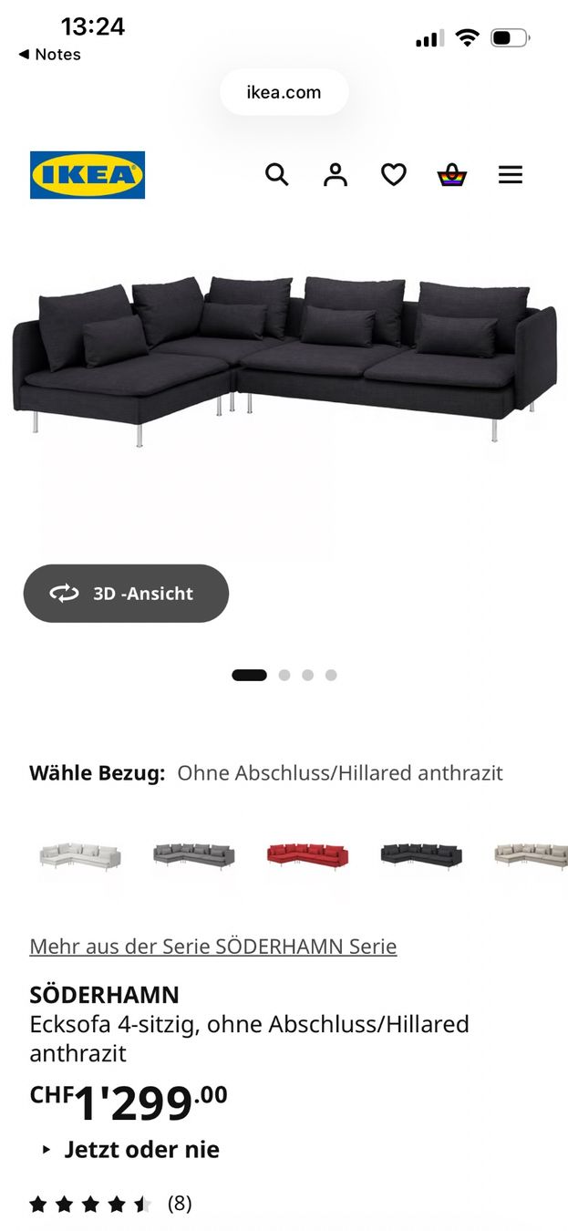 Ikea Divani: IKEA SÖDERHAMN Ecksofa 4-Sitzer Hillared Anthrazit – Usato da St. Gallen venduto da caz_p9fb 1