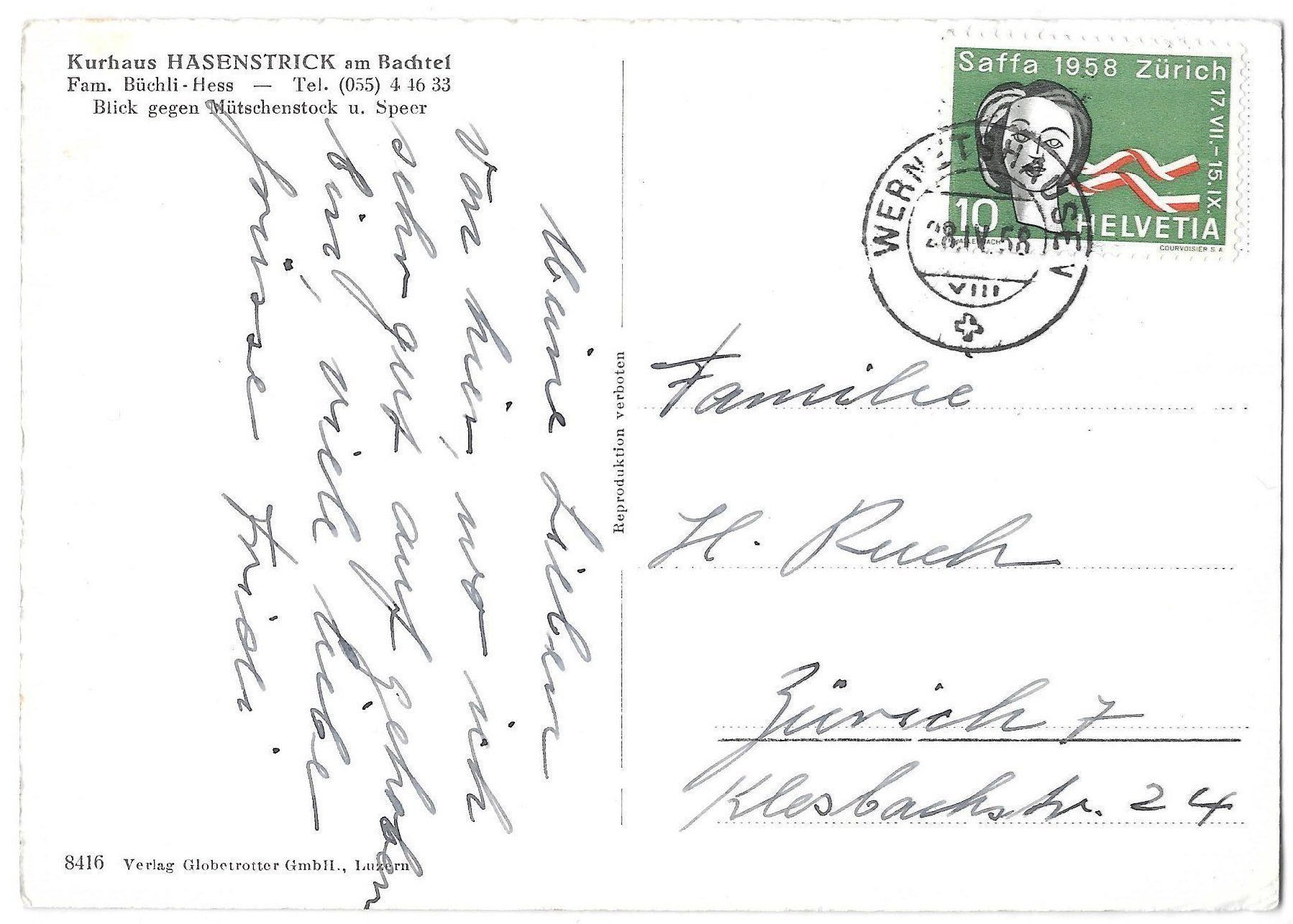 Cartoline postali: Wernetshausen Bachtel Kurhaus Hasenstrick – Usato da Olten venduto da clotaldi 1