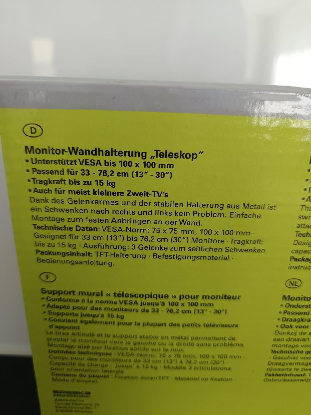 Support d'écran: Neue Teleskop Wandhalterung – Neuf avec emballage d'origine à Rüthi (Rheintal) par Balty 1
