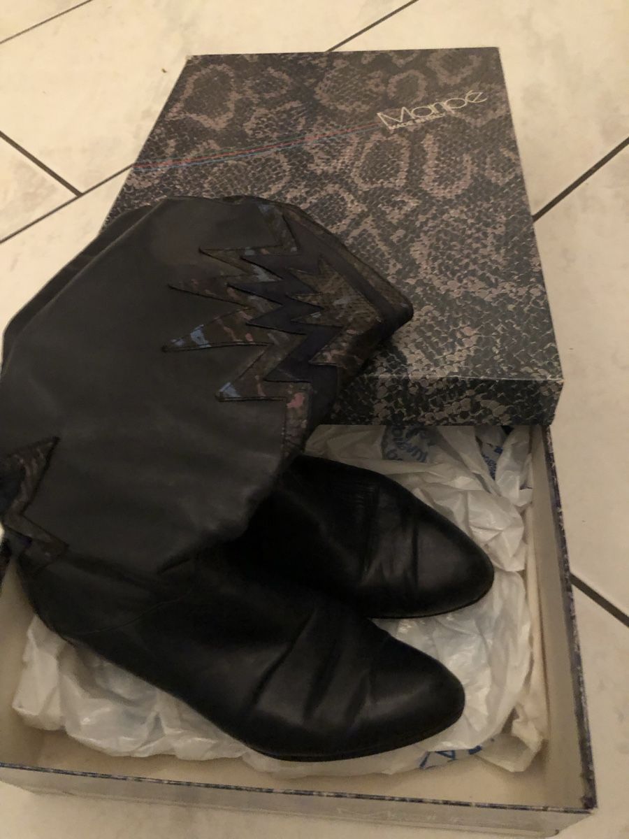Damenschuhe: Blaue Lederstiefel mit Muster “Maripe – Gebraucht aus Solothurn von Congela 4