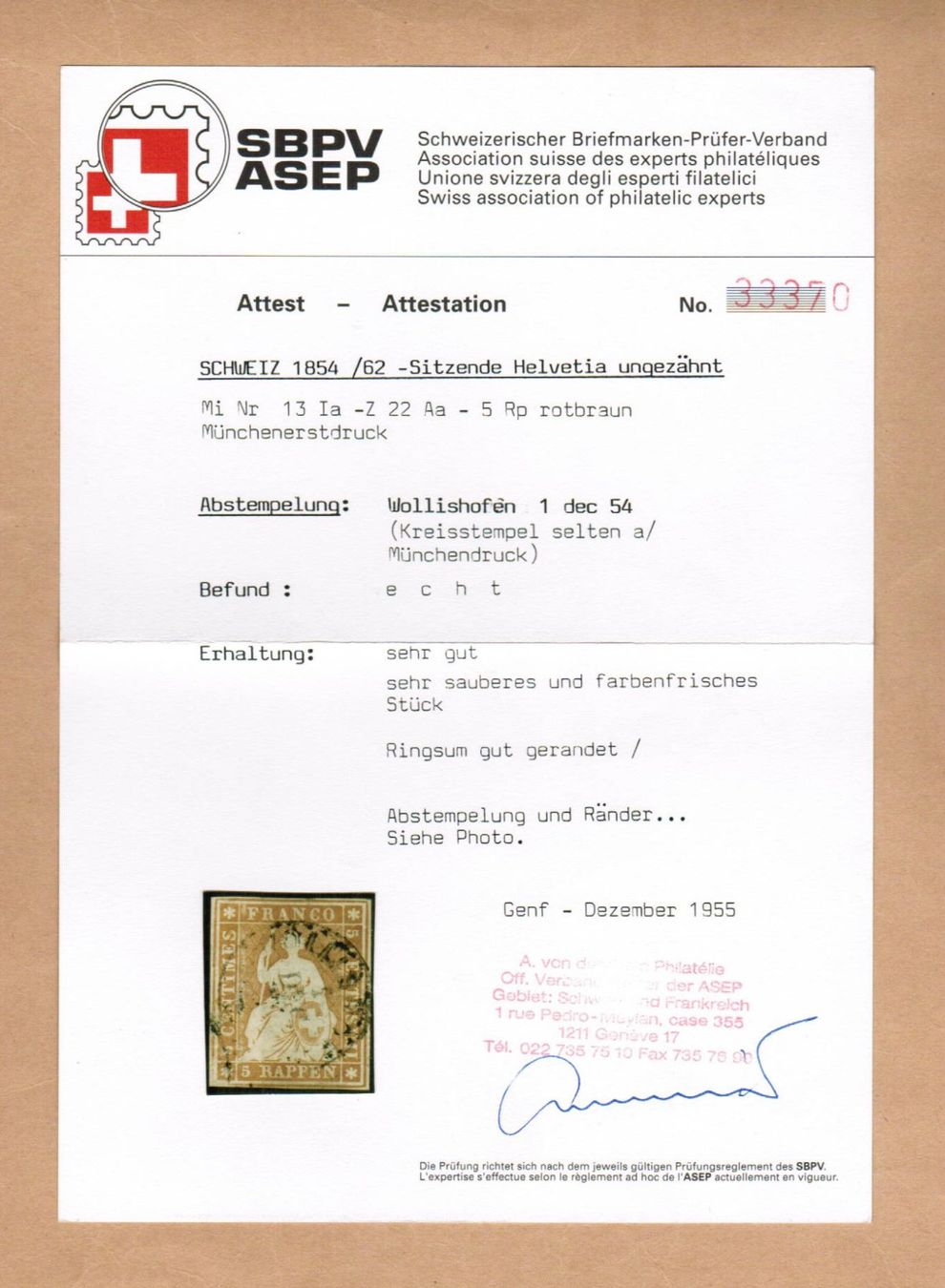 Alle Briefmarken: Strubel Nr.22Aa - Attest/signiert Weid – Gebraucht aus Bern von peri02 3
