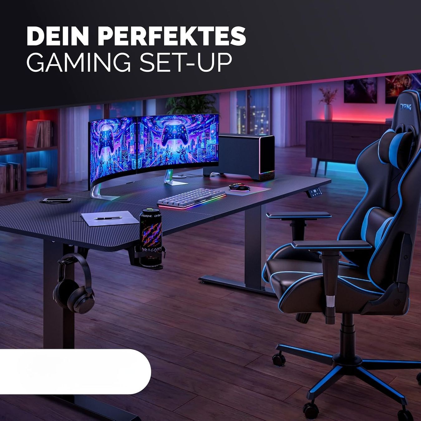 Scrivanie: Gaming Schreibtisch elektrisch 120x60 USB Memory Carbon – Nuovo e nell'imballaggio originale da Bremgarten b. Bern venduto da Meeegasales60 5
