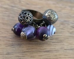 Ring mit Anhänger Beads lila antik goldfarben modeschmuck