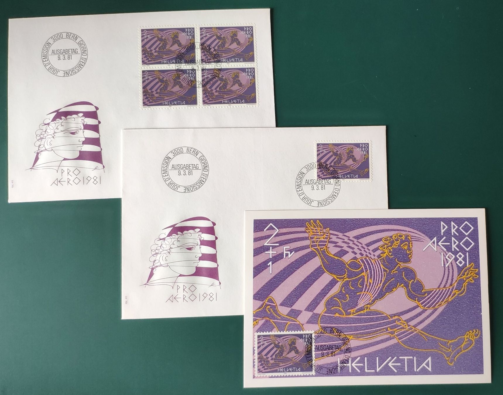 Tutti i francobolli: Pro Aero 1981 3 FDC + 1 Karte. – Usato da Volketswil venduto da Spacepanda 1