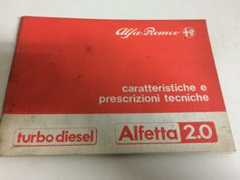 ALFA ROMEO ALFETTA 2.0 TURBO DIESEL CARATTERISTICHE E PRESCR