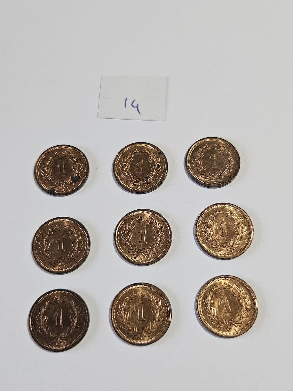 Tutti le monete: 1 Rappen 1937, 9 Stk. – Usato da Pfäffikon ZH venduto da Melibol 2