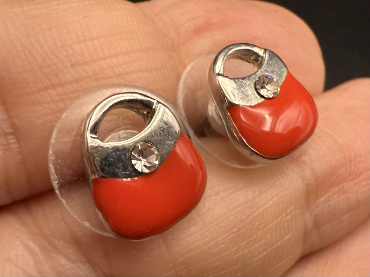 Boucles d'oreille: Rote Ohrringe in Form einer Handtasche mit Strasssteinen – D'occasion à Lamone par LaCantinaMagica 3