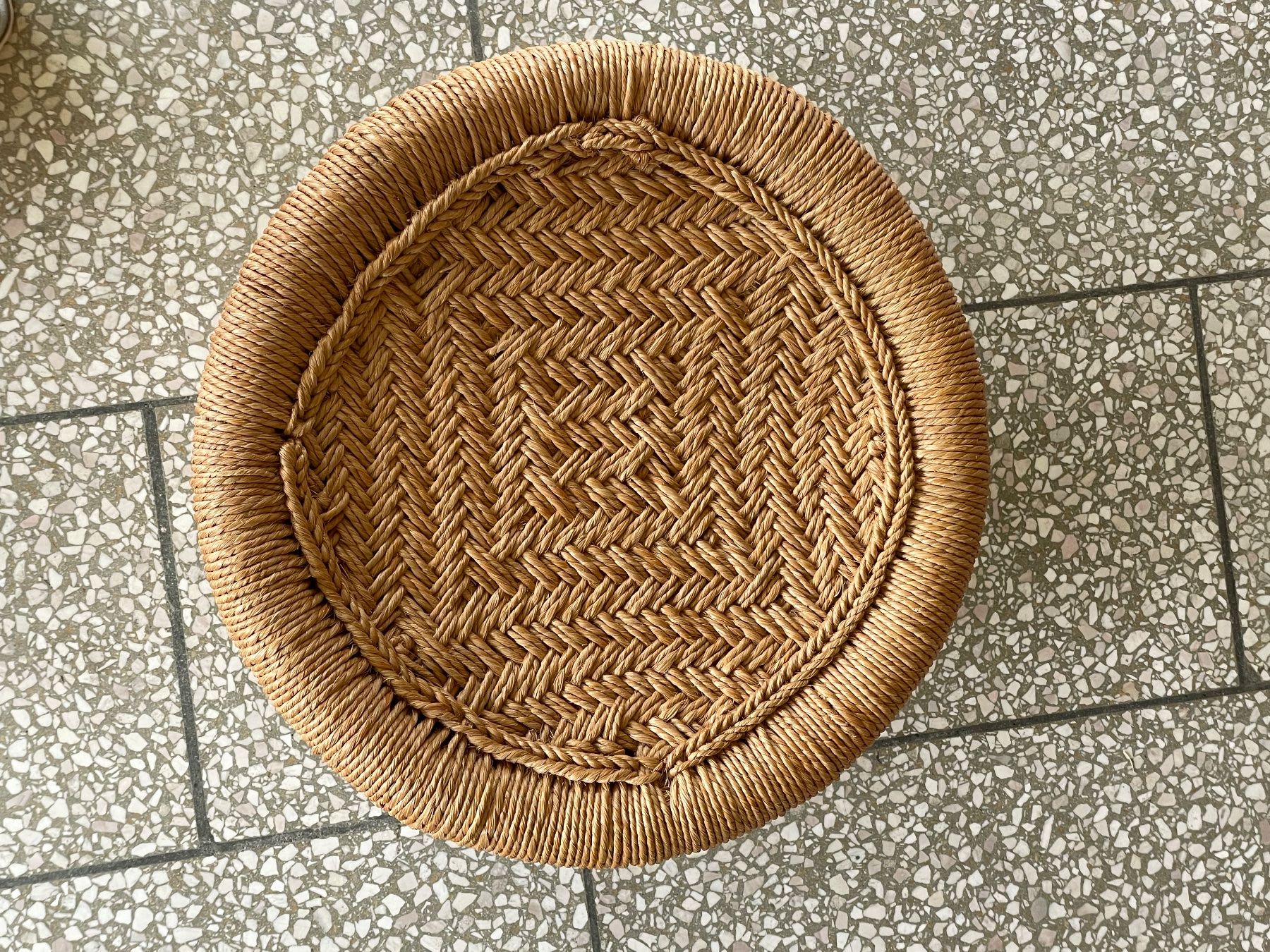 Hocker: Handgewebter Bambus- + Jutehocker, Mudda Hocker, Boho Stil – Gebraucht aus Meggen von Cimbrone 2