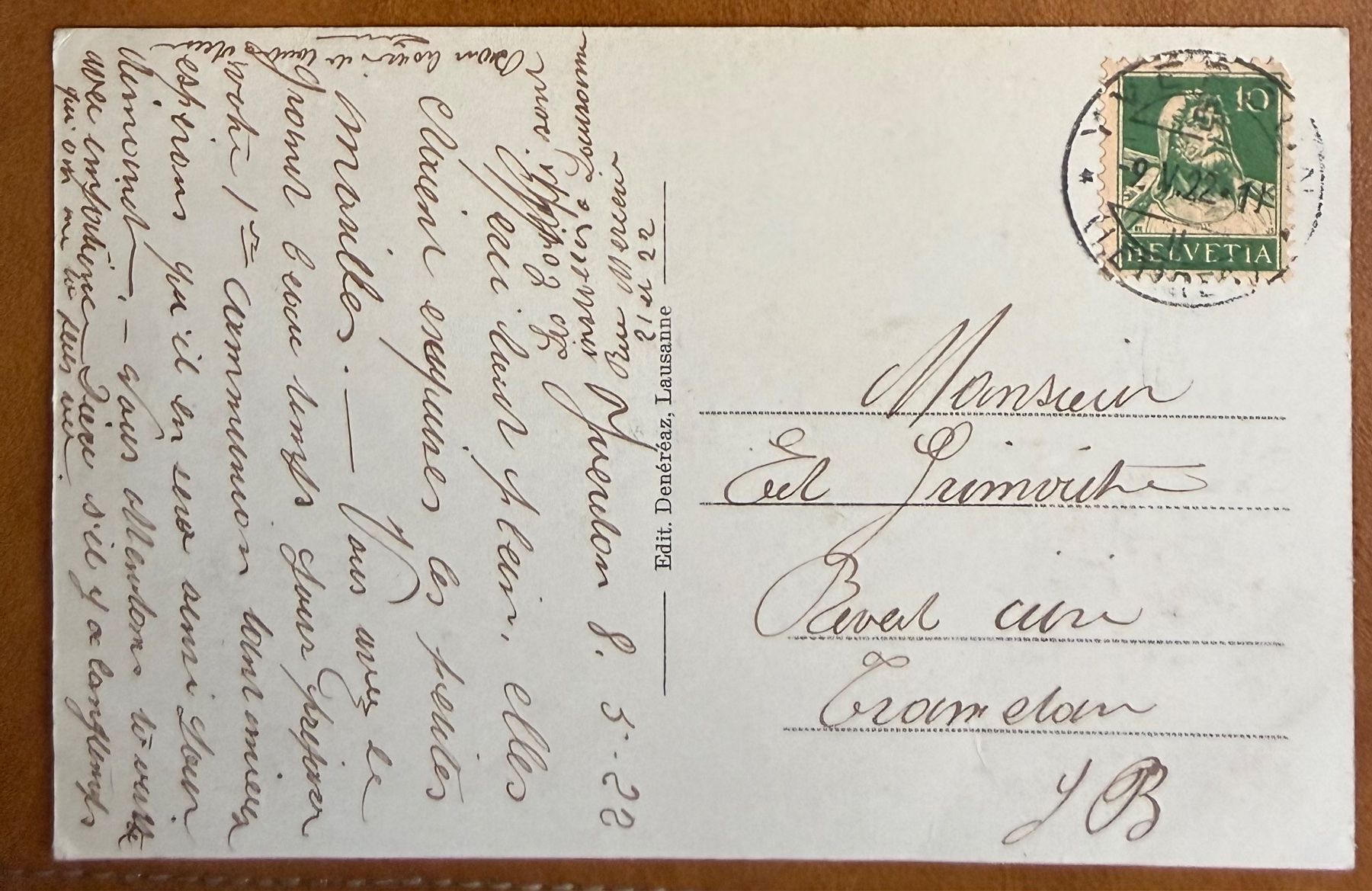 Ansichtskarten: Yverdon - Le collège - Animée 1922 – Gebraucht aus Lutry von Ediego 2