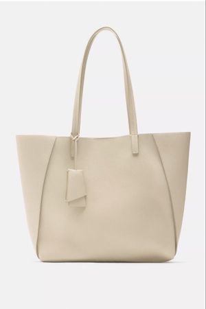 Zara Shopper Tasche in Beige, mit Etikett