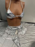 Sexy Dessous Set Silbrig BH Rock String Erotic 1 Size Neu