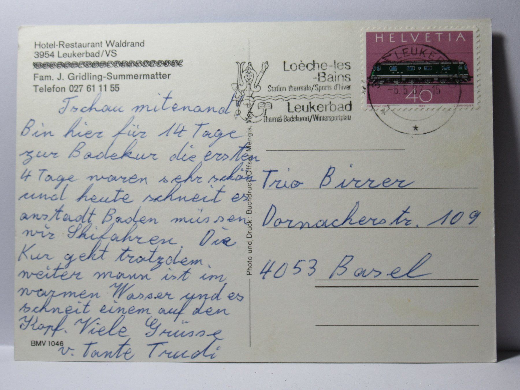 Cartoline postali: Hotel Waldrand ,  Leukerbad  1982 – Usato da Grenchen venduto da Bluemchen1900 1