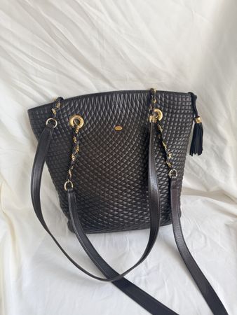 Vintage Bally Shoulder Bag Black Leather Quilted Chain Strap