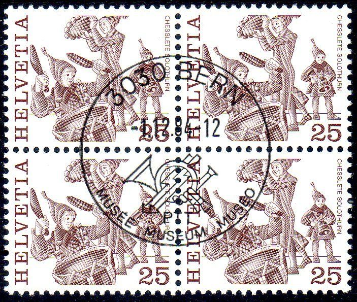 Tous les timbres: CHESSLETE SOLOTHURN 4ERBLOCK GESTEMPELT - EV80 – D'occasion à Losone par EM2019
