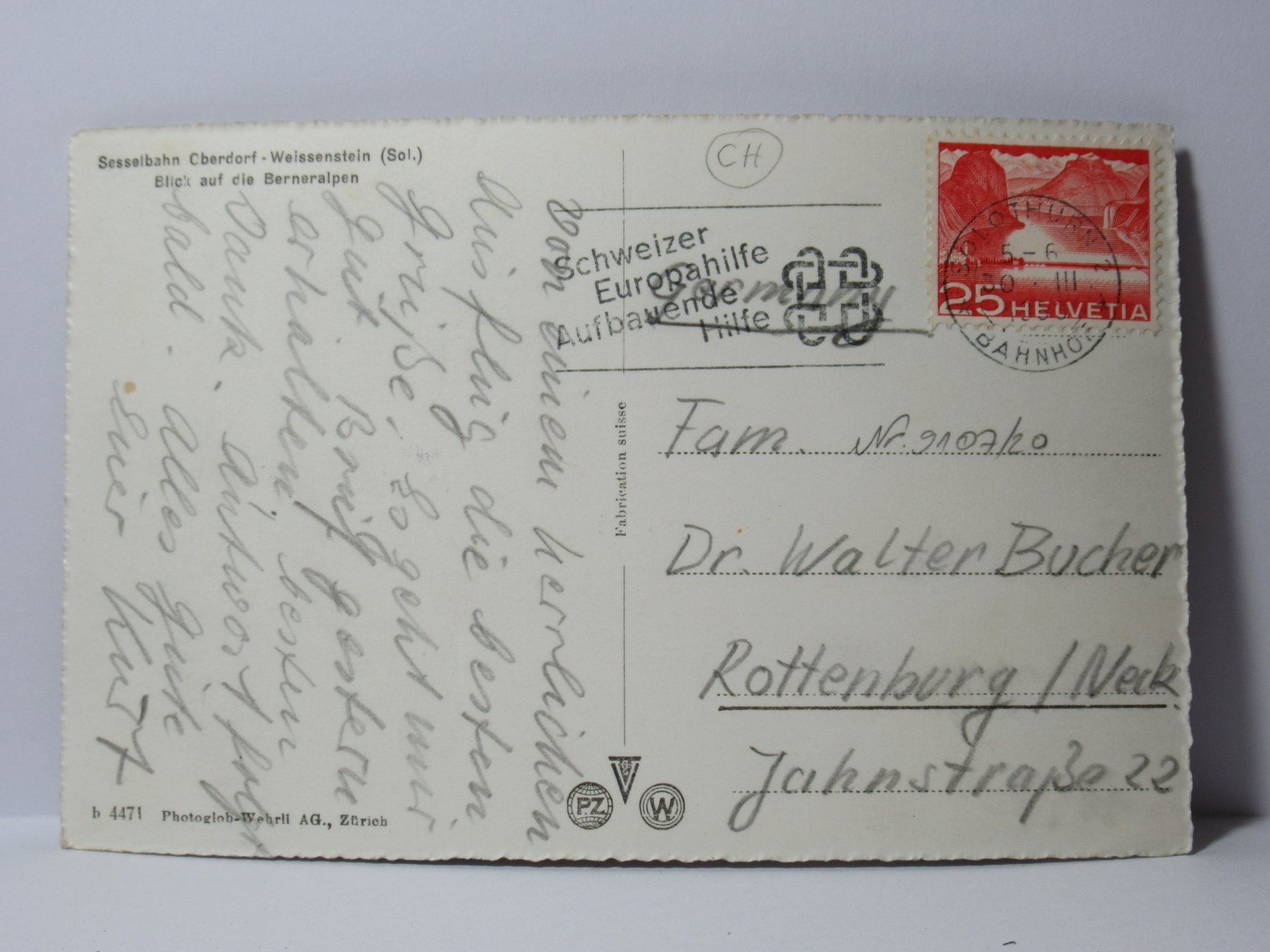 Cartoline postali: Sesselbahn Oberdorf - Weissenstein 1950 – Usato da Grenchen venduto da Bluemchen1900 1