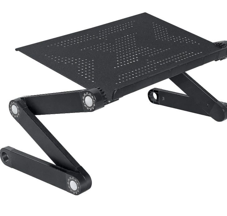 Table De Lit Réglable LANTUS - Bureau Portable Pour Ordinateur Avec Roulettes | Bois Et Métal Noir