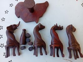 Vintage African Wood Carved Continent & Animal Set!