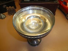 Vintage Glasschale / Dessertschale auf Fuss versilbert