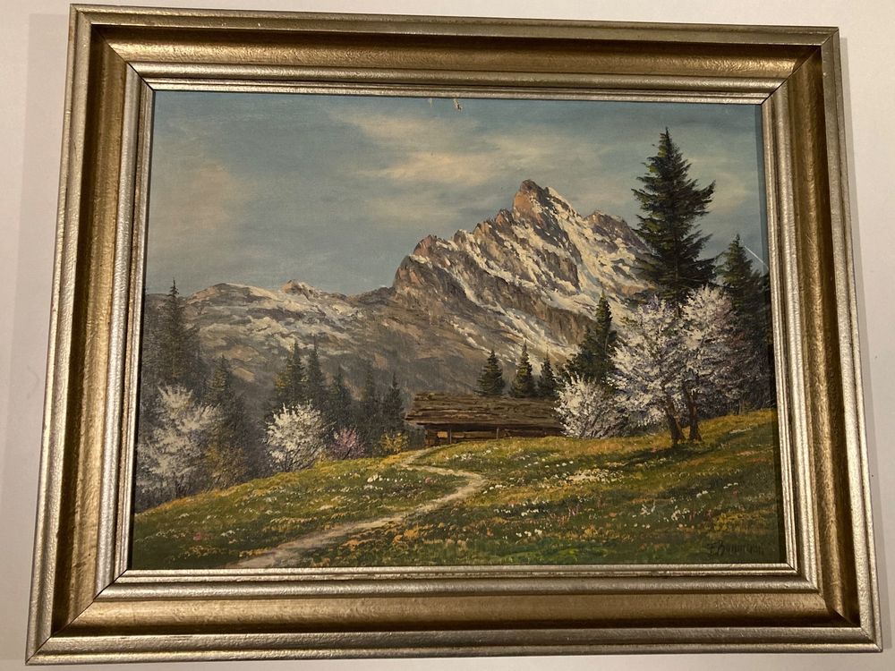 E. Baumann Braunwald mit Ortstock Landschaftsgemälde signier | Kaufen ...