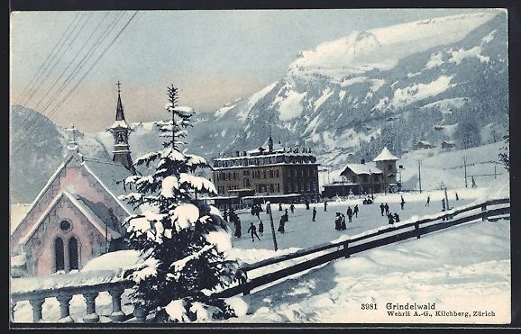 Cartoline postali: Grindelwald, Ortspartie mit Kirche im Wi – Usato da Berlin venduto da bartko-reher