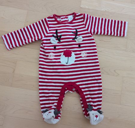 Strampler Rentier Rot-Weiss gestreift Grösse 62 Weihnachten
