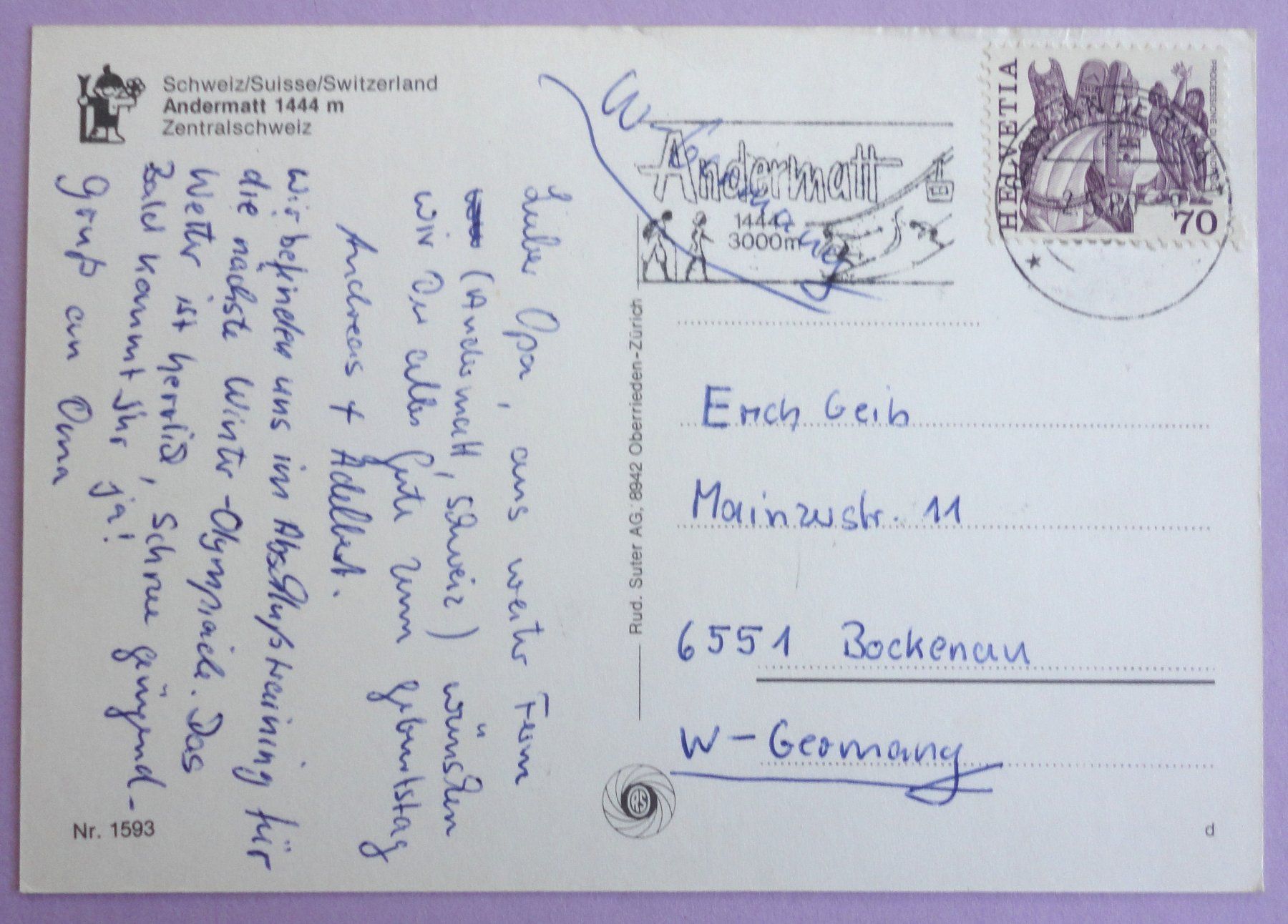 Cartes postales: Andermatt 1444 m – D'occasion à Fétigny par Billy2miny 1