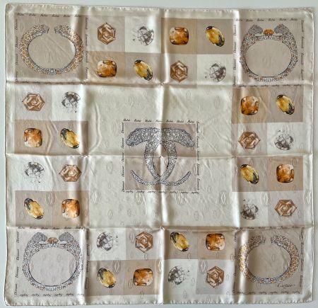 CARTIER Foulard "Precious Stones", 100% soie, box & carte
