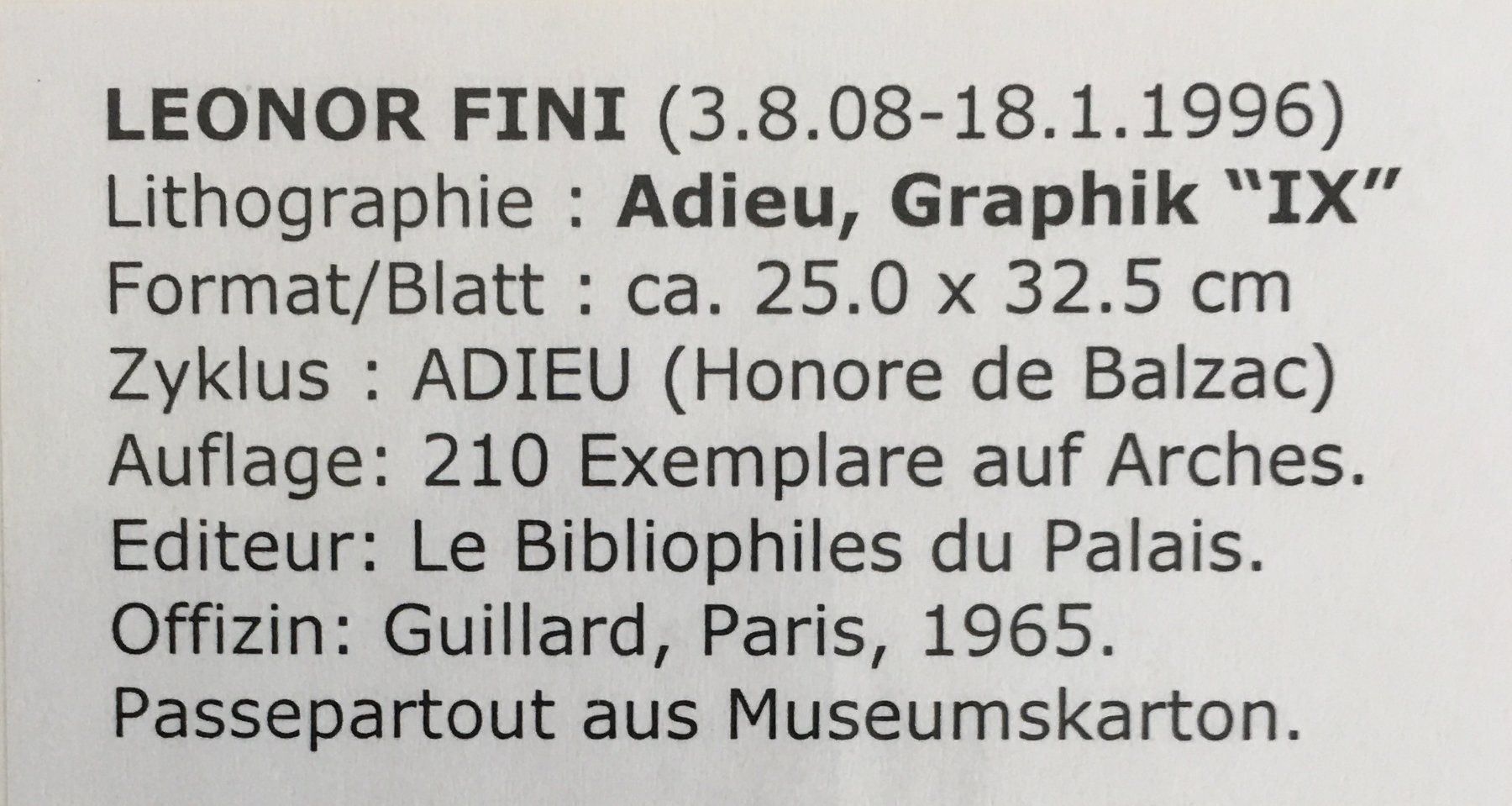 Grafica & Litografie: Leonor Fini     "Adieu IX" – Usato da Nennigkofen venduto da Sommersonnen 3