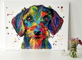 Handgemalt Leinwand BILD UNIKAT 80 x 60 Dackel