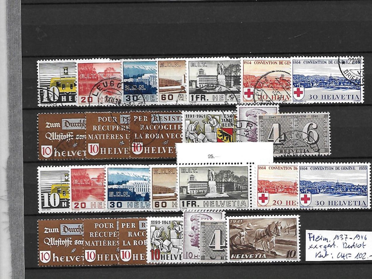 Tutti i francobolli: Freim. 1937 - 1946 ** + gest. Restlot Kat: CHF 102.- – Usato da Basel venduto da Ilp