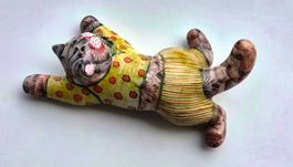 Keramik Katze handbemalt Vintage Dekoration Figur 34cm
