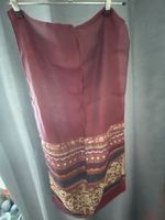 Burgundy Scarf with Golden Pattern, 50% Silk, Autumn Look