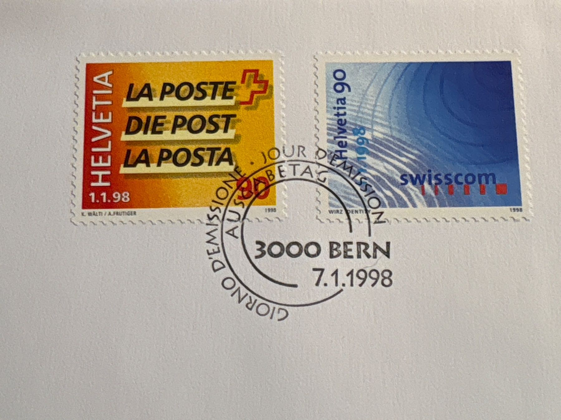Tutti i francobolli: Schweiz Briefmarke, Ersttagsbrief 7.1.1998 – Usato da Ibach venduto da lisch3 1