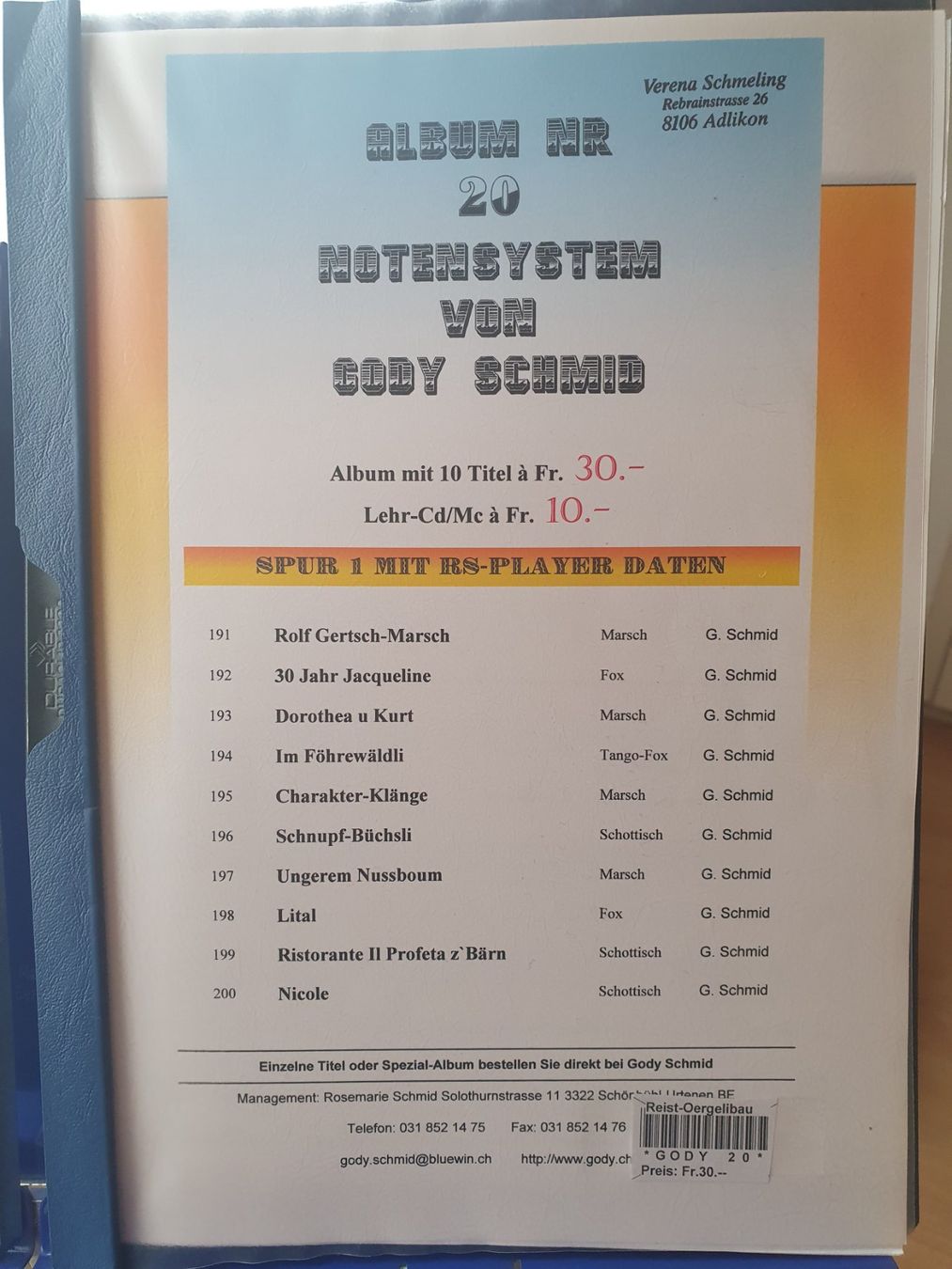 Musikinstrumente: Schwyzerörgeli Noten Gody Schmid – Gebraucht aus Malters von