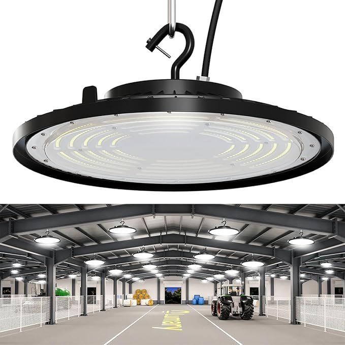 JINABLOSSY Faretto LED UFO 200W, 6000K 20000LM 252 LEDs Lampada UFO Industriale Bianco Freddo High Bay IP65 Impermeabile Officina per Garage Magazzini Fabbrica Stadio Coperto