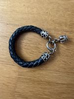 Armband geflochtenes Leder schwarz mit Silber Elementen