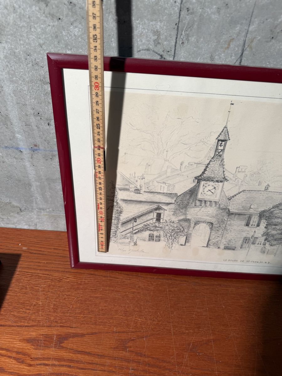 Gemälde: Drawing Le Bourg de St-Prex Framed  – Gebraucht aus Lausanne von vas_cdb2 5