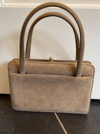 Vintage Tasche Wildleder beige Mid Century Bag Leder 50er