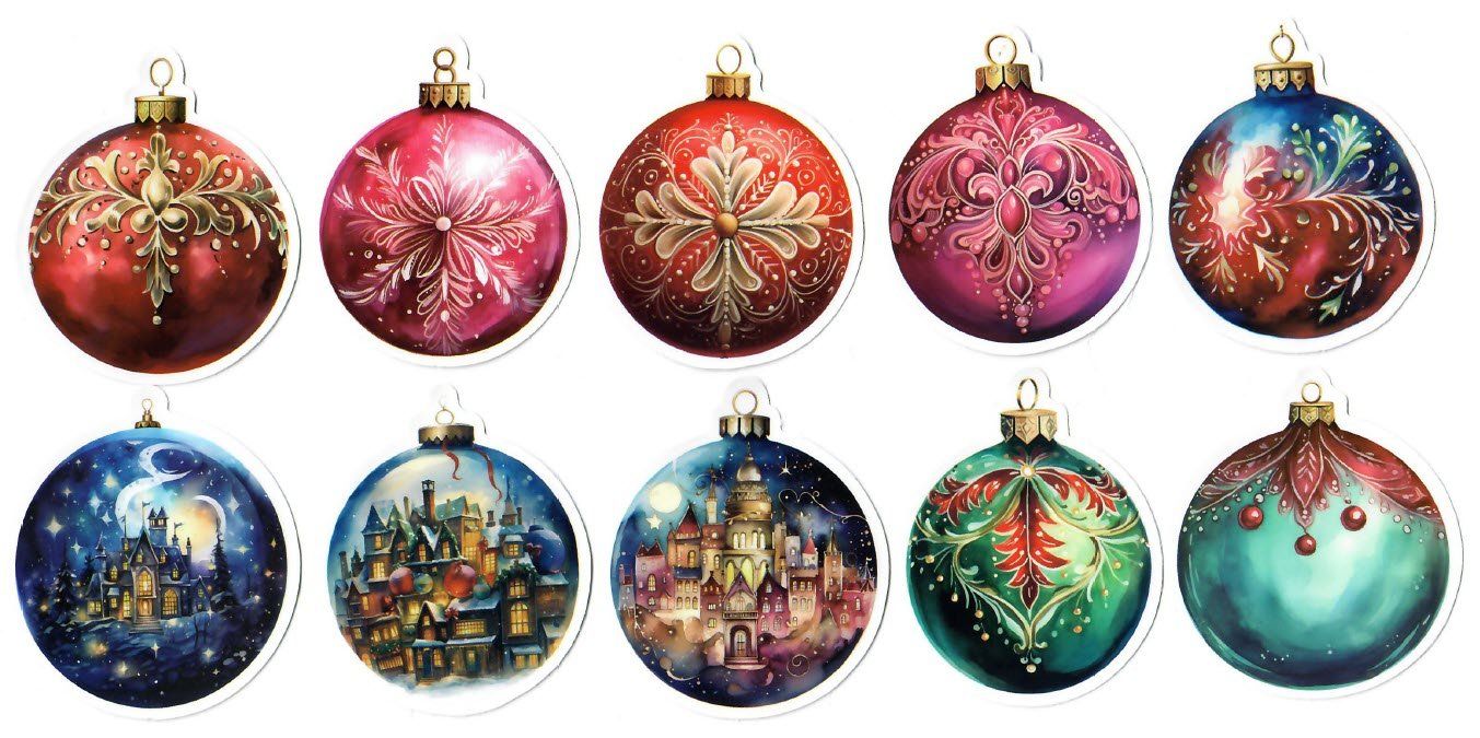 Aufkleber: 10 Stk. Weihnachtskugeln Sticker, Set 2, ca. 5x6 cm – Neu und originalverpackt aus Zollikofen von Blackie