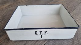 Emaille Schale C.F.F. I weiss blau Rand gebraucht