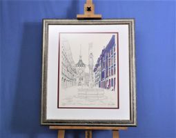 Berner Schützenbrunnen, Lithografie, handkoloriert
